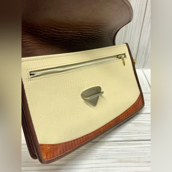 Vintage D. Brev Shoulder Bag Handbag Purse Ivory Brown Rectangle 11" - Picture 8 of 10